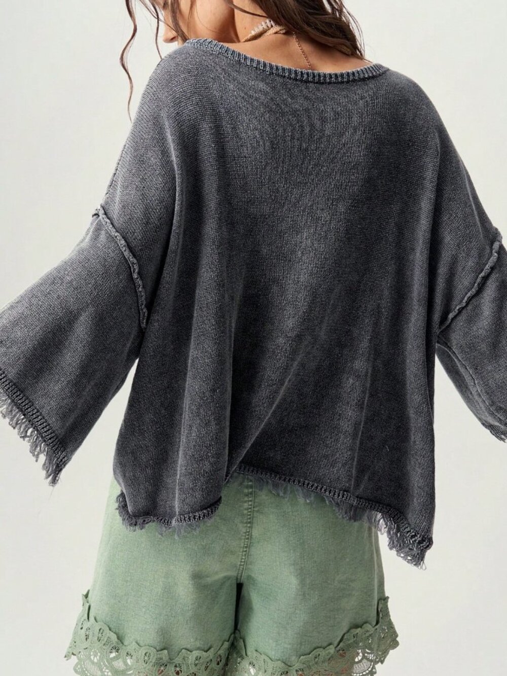 Grey Casual Women's Tassel Design Long Sleeve Sweater - Picture 2 of 11
